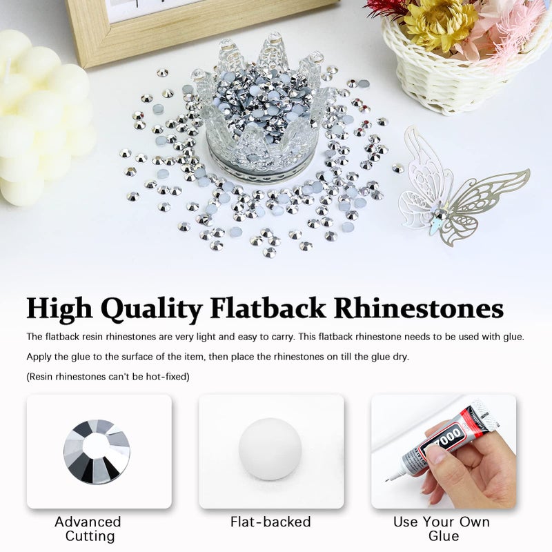 Briskbloom 4500 قطعة من أحجار الراين المسطحة المصنوعة من الراتنج SS12 مقاس 3 مم من بريكسبلوم، أحجار راين فضية مسطحة للأظافر والأكواب والزجاجات وتزيين الحرف اليدوية، أحجار ماسية لامعة سائبة - Image 2
